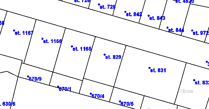 Parcela st. 829 v KÚ Rakovník, Katastrální mapa