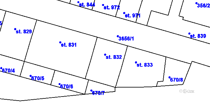Parcela st. 832 v KÚ Rakovník, Katastrální mapa