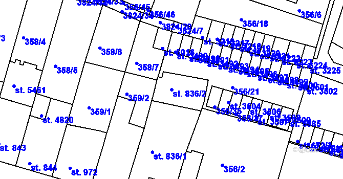 Parcela st. 836/2 v KÚ Rakovník, Katastrální mapa