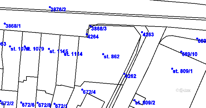 Parcela st. 862 v KÚ Rakovník, Katastrální mapa
