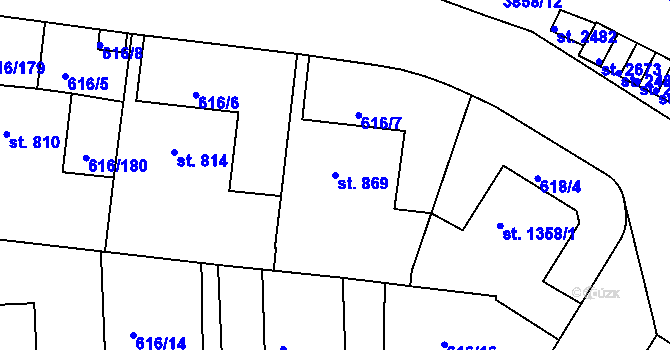 Parcela st. 869 v KÚ Rakovník, Katastrální mapa