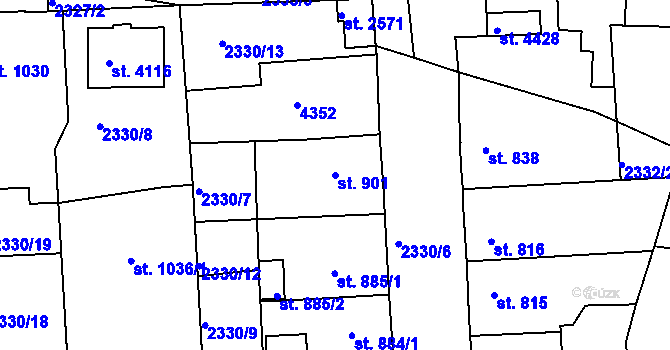 Parcela st. 901 v KÚ Rakovník, Katastrální mapa
