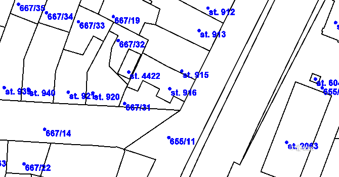 Parcela st. 916 v KÚ Rakovník, Katastrální mapa