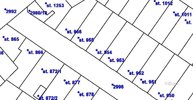 Parcela st. 954 v KÚ Rakovník, Katastrální mapa
