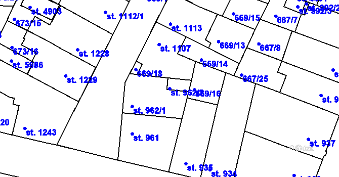 Parcela st. 962/2 v KÚ Rakovník, Katastrální mapa