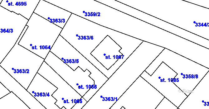 Parcela st. 1067 v KÚ Rakovník, Katastrální mapa
