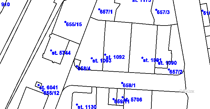 Parcela st. 1092 v KÚ Rakovník, Katastrální mapa