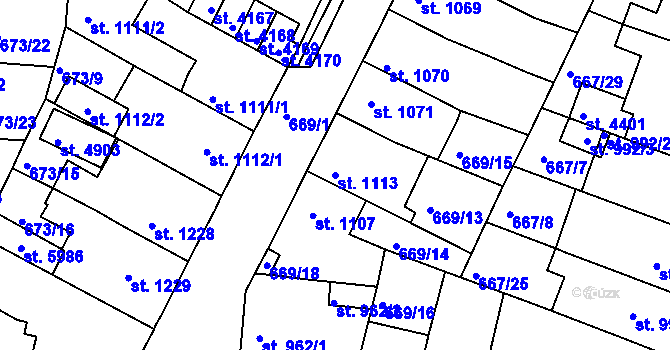 Parcela st. 1113 v KÚ Rakovník, Katastrální mapa