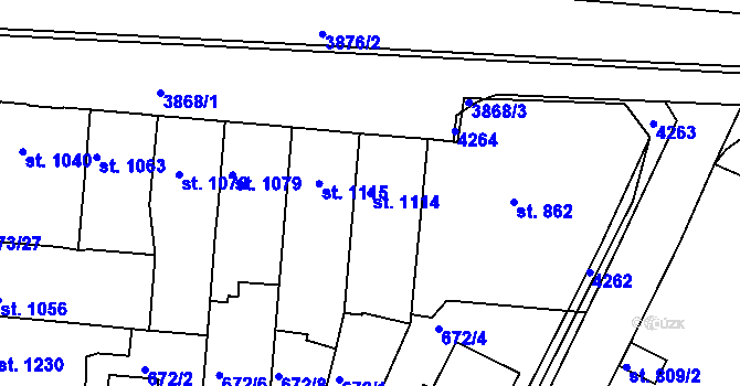 Parcela st. 1114 v KÚ Rakovník, Katastrální mapa
