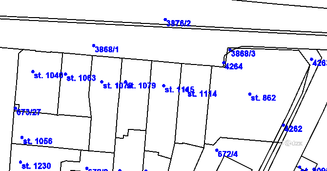 Parcela st. 1115 v KÚ Rakovník, Katastrální mapa