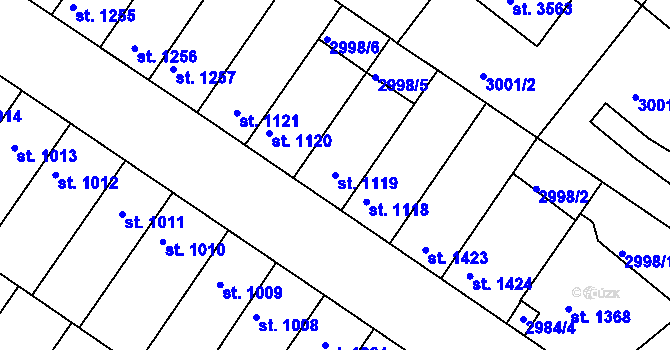 Parcela st. 1119 v KÚ Rakovník, Katastrální mapa