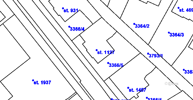 Parcela st. 1127 v KÚ Rakovník, Katastrální mapa