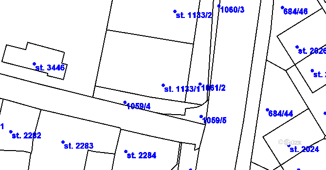 Parcela st. 1133/1 v KÚ Rakovník, Katastrální mapa