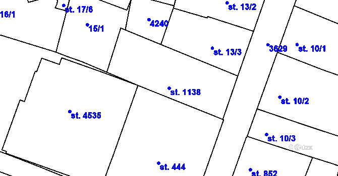 Parcela st. 1138 v KÚ Rakovník, Katastrální mapa