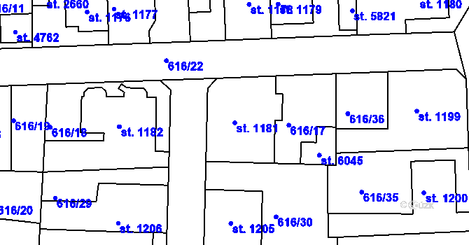Parcela st. 1181 v KÚ Rakovník, Katastrální mapa