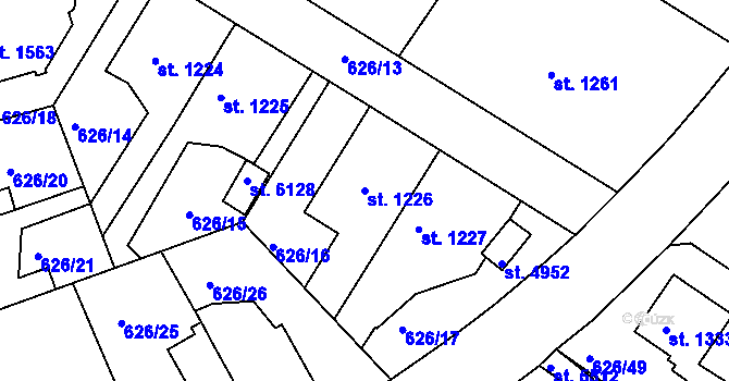 Parcela st. 1226 v KÚ Rakovník, Katastrální mapa