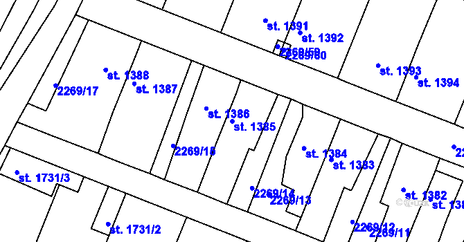 Parcela st. 1385 v KÚ Rakovník, Katastrální mapa