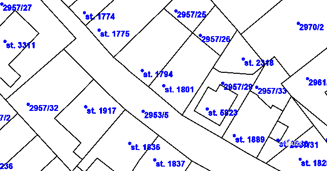 Parcela st. 1801 v KÚ Rakovník, Katastrální mapa