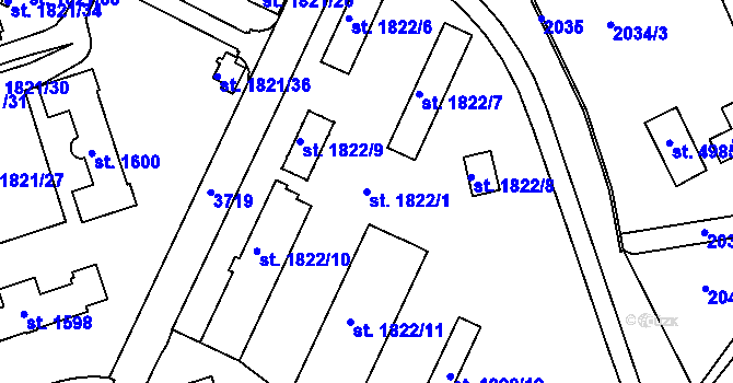 Parcela st. 1822/1 v KÚ Rakovník, Katastrální mapa