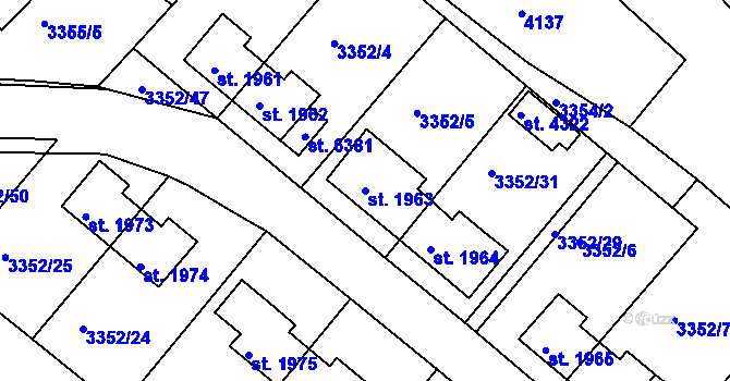 Parcela st. 1963 v KÚ Rakovník, Katastrální mapa