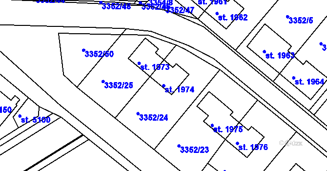 Parcela st. 1974 v KÚ Rakovník, Katastrální mapa