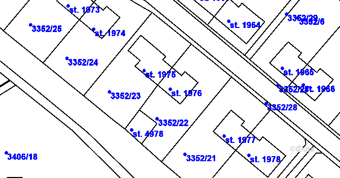 Parcela st. 1976 v KÚ Rakovník, Katastrální mapa