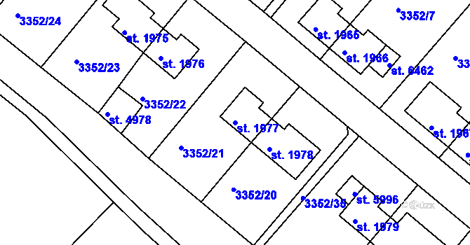 Parcela st. 1977 v KÚ Rakovník, Katastrální mapa