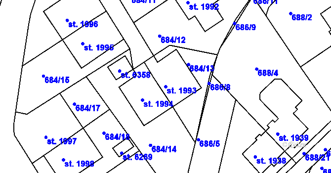Parcela st. 1993 v KÚ Rakovník, Katastrální mapa