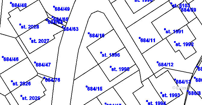 Parcela st. 1996 v KÚ Rakovník, Katastrální mapa