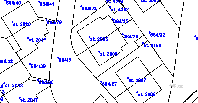 Parcela st. 2006 v KÚ Rakovník, Katastrální mapa