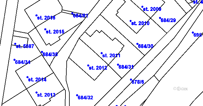 Parcela st. 2011 v KÚ Rakovník, Katastrální mapa