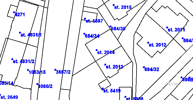 Parcela st. 2014 v KÚ Rakovník, Katastrální mapa