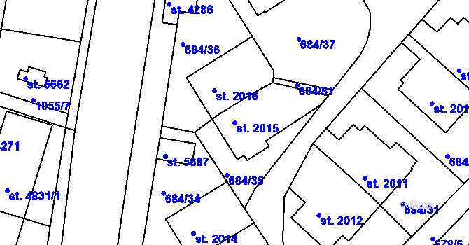 Parcela st. 2015 v KÚ Rakovník, Katastrální mapa