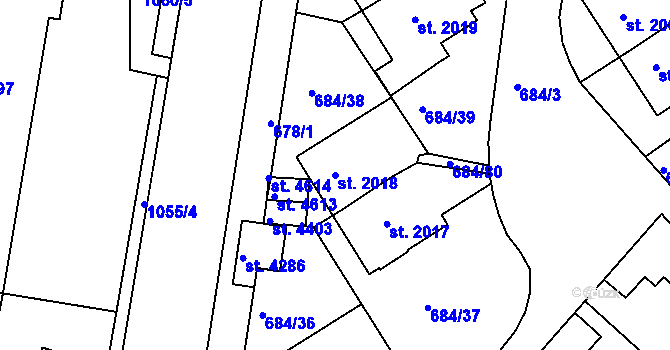 Parcela st. 2018 v KÚ Rakovník, Katastrální mapa