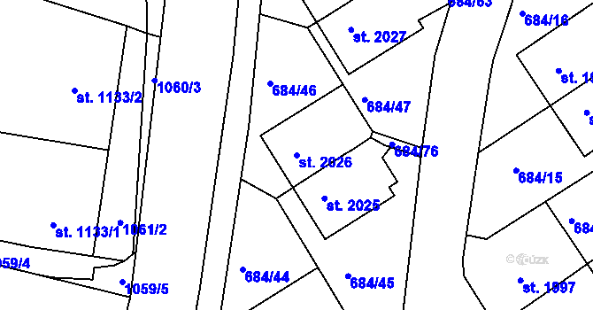 Parcela st. 2026 v KÚ Rakovník, Katastrální mapa