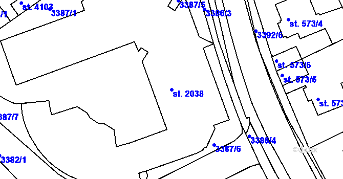 Parcela st. 2038 v KÚ Rakovník, Katastrální mapa