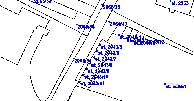 Parcela st. 2043/6 v KÚ Rakovník, Katastrální mapa