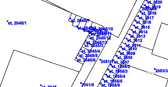 Parcela st. 2045/3 v KÚ Rakovník, Katastrální mapa