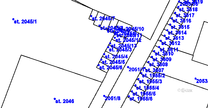 Parcela st. 2045/4 v KÚ Rakovník, Katastrální mapa