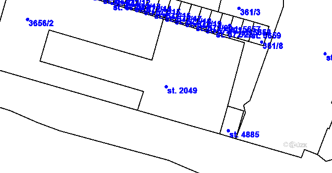 Parcela st. 2049 v KÚ Rakovník, Katastrální mapa