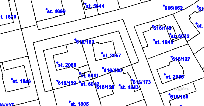 Parcela st. 2057 v KÚ Rakovník, Katastrální mapa