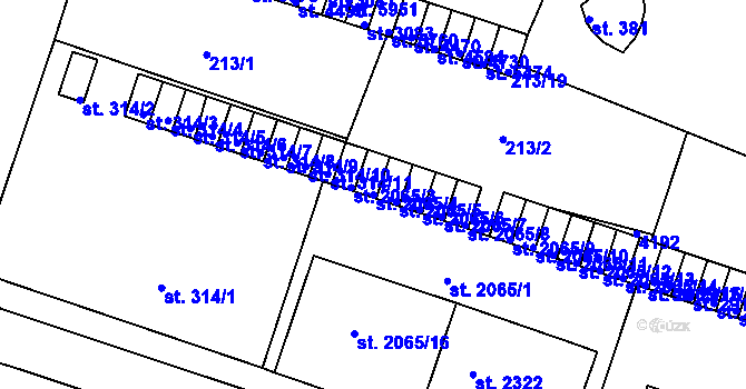 Parcela st. 2065/4 v KÚ Rakovník, Katastrální mapa