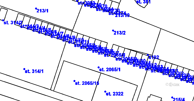 Parcela st. 2065/7 v KÚ Rakovník, Katastrální mapa