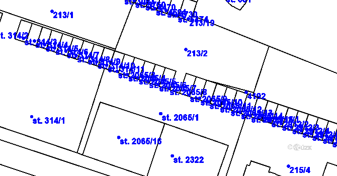 Parcela st. 2065/8 v KÚ Rakovník, Katastrální mapa