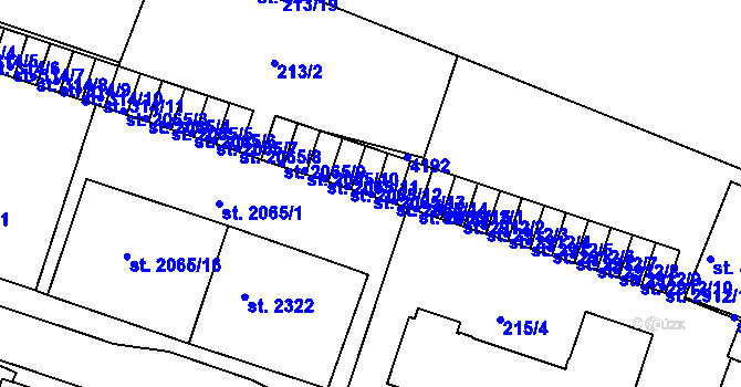 Parcela st. 2065/13 v KÚ Rakovník, Katastrální mapa