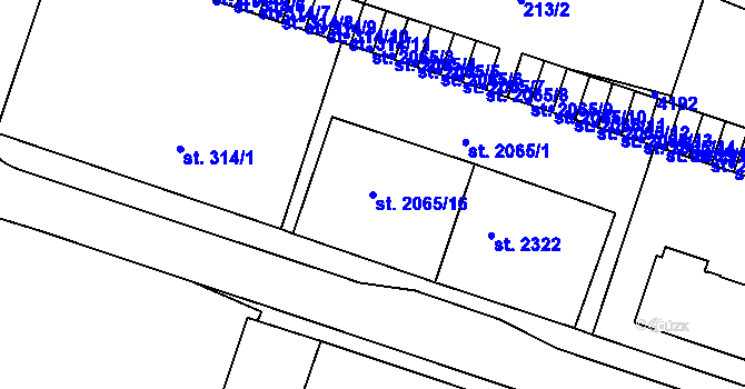 Parcela st. 2065/16 v KÚ Rakovník, Katastrální mapa