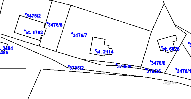 Parcela st. 2114 v KÚ Rakovník, Katastrální mapa