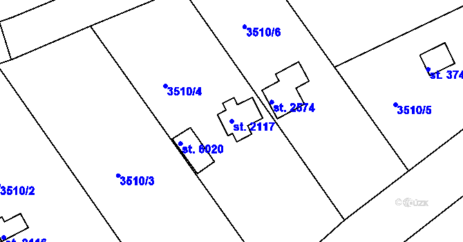 Parcela st. 2117 v KÚ Rakovník, Katastrální mapa