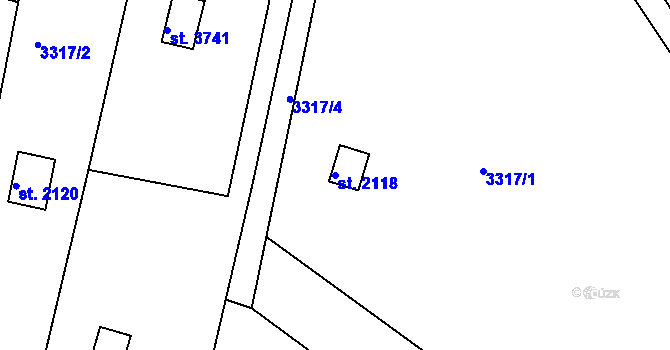 Parcela st. 2118 v KÚ Rakovník, Katastrální mapa