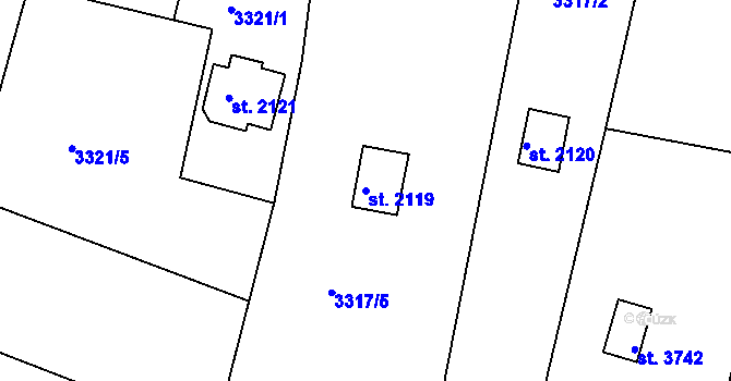 Parcela st. 2119 v KÚ Rakovník, Katastrální mapa